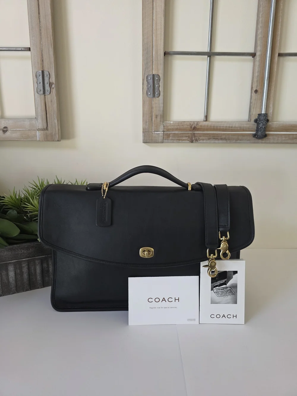 Coach Lexington Briefcase Messenger Bag Black Leather Laptop Work Bag